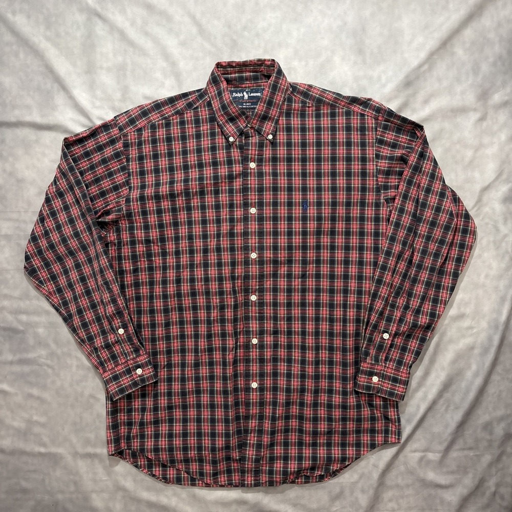 VTG Ralph Lauren Mens M Plaid Shirt Oversized 90s Fit Blake 100% Cotton Button